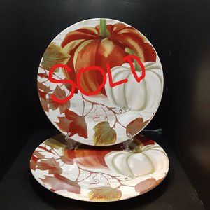 2 Never Used Royal Norfolk Pumpkin Autumn 10 1/2 Dinner Plates Thanksgiving